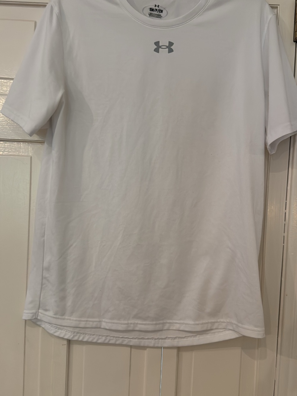 Under Armour White Men’s Short Sleeve Performance Shirt with Gray Logo